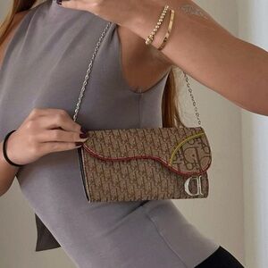 Christian Dior Rasta Print Saddle Wallet On Chain